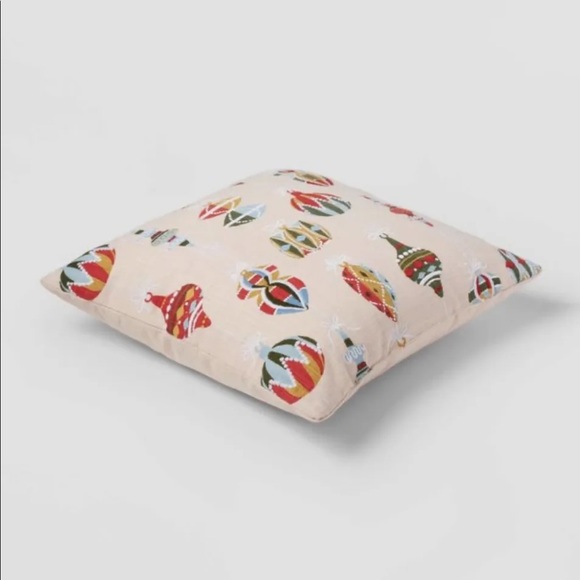 Threshold Embroidered Ornament Square Christmas Throw Pillow Blush Colorful 18in - Picture 4 of 4